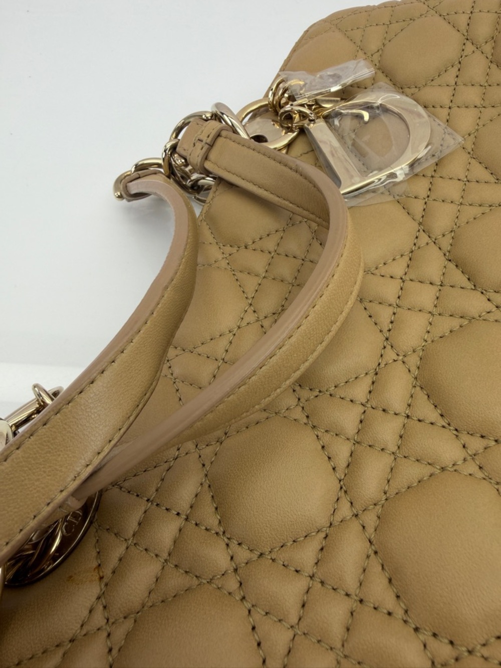 Christian Dior Tan Lambskin Soft Lady Cannage Quilted Chain Tote - Picture 11 of 16